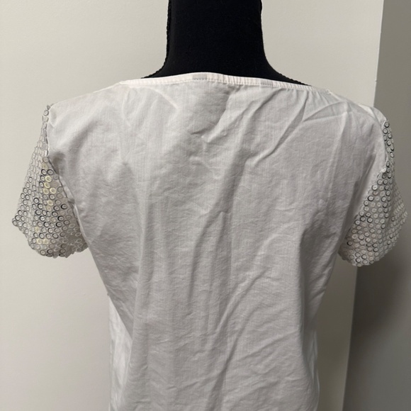 *ZARA* White x Silver Short Sleeve Sequin Top Size Small - Picture 6 of 7